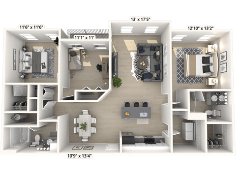 The Commander - 3 BR 2 BA Floor Plan at Alexandria of Carmel Apartments, Indiana